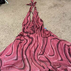 Cupshe Pink Swirl Print Halter Cover-Up Dress